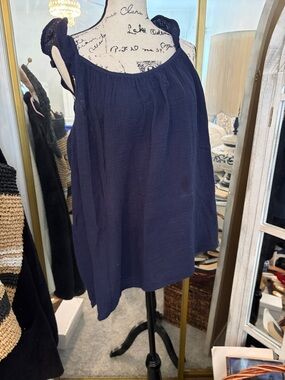 beachlunchlounge Navy Gauze Tie-Shoulder Tunic